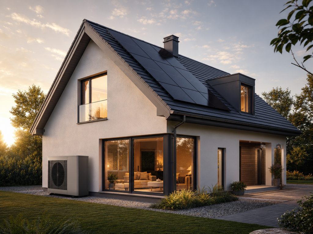 Casă premium cu soluție hibridă pompă de căldură și energie eficientă